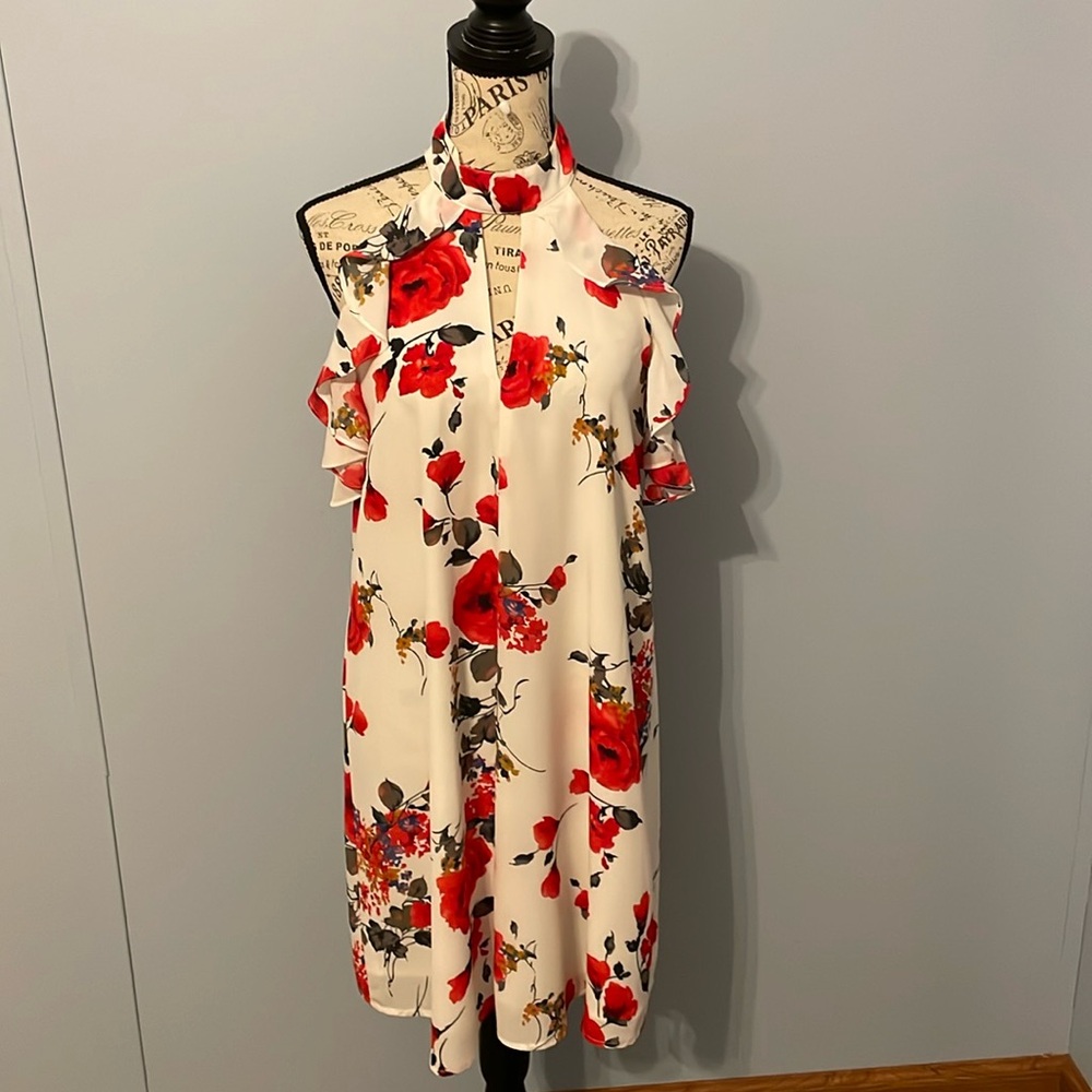 Flowered Cold Shoulder Dress, EUC